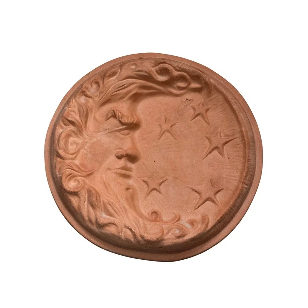 Terracotta Crescent Moon Face Star Wall Medallion Plaque Thomas Ceramics Texas